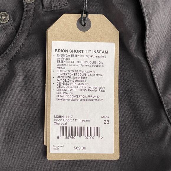 2/$30 NWT prAna Brion Short 11 inch 28 Charcoal Abrasion Resistant Reinforced - Picture 14 of 16